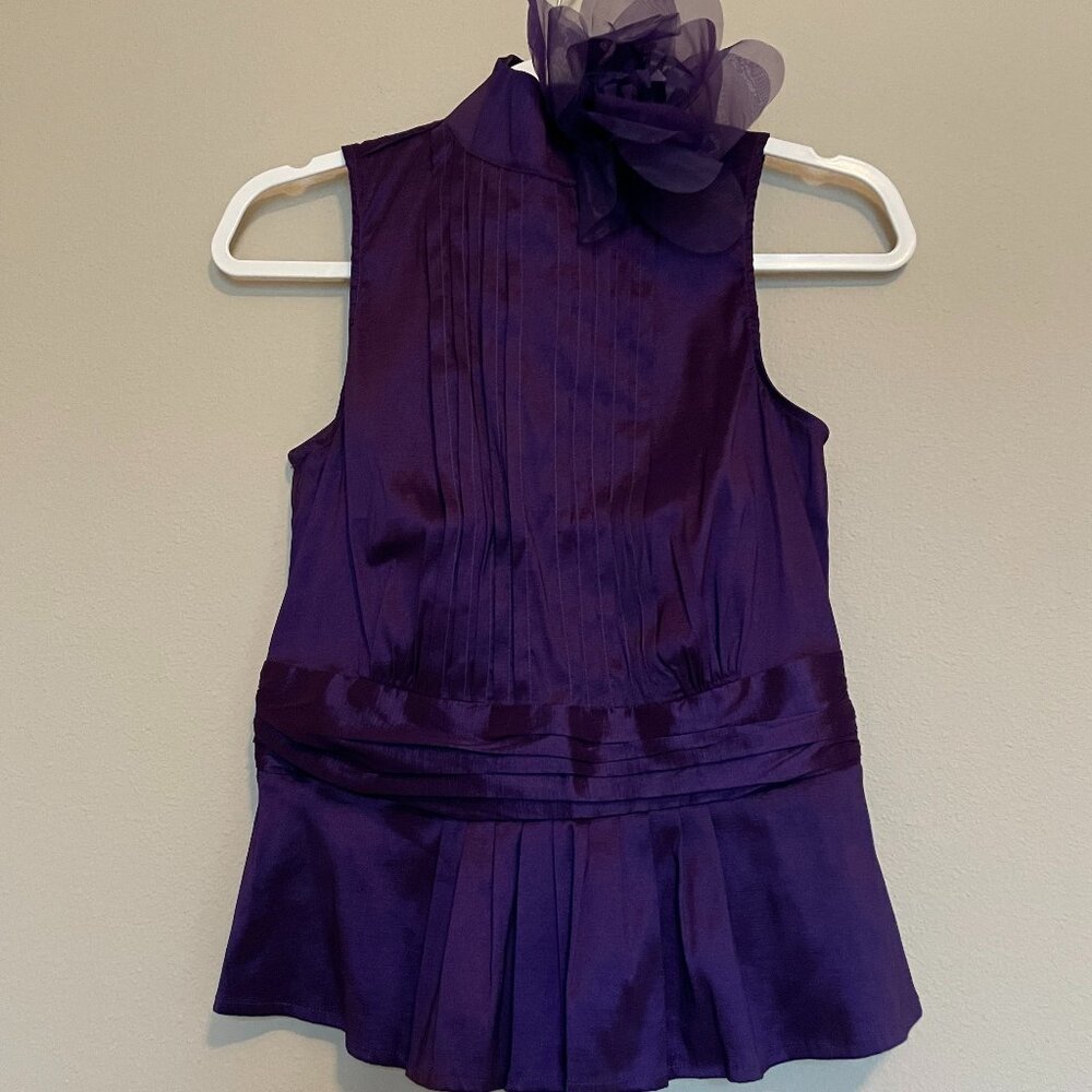 New York and Company XS Deep Purple, halter neck, tuxedo top W/Floral Accent